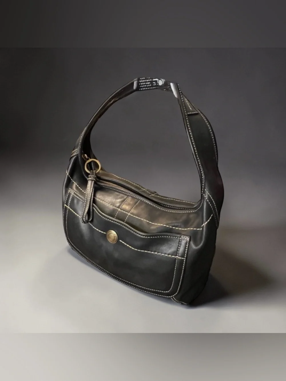 COACH 2007 Chelsea Ergo Black Glovetanned Leather Hobo Shoulder Bag # 10740